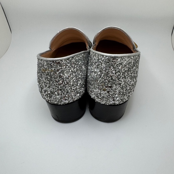 Gucci GG Marmont Web Peyton Loafers Coarse Glitter Metallic Silver Women’s US 35 - Picture 9 of 15